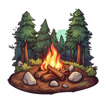 pngtree-campfire-in-forest-cartoon-sticker-campers-collection-generative-ai-png-image_11924872.png