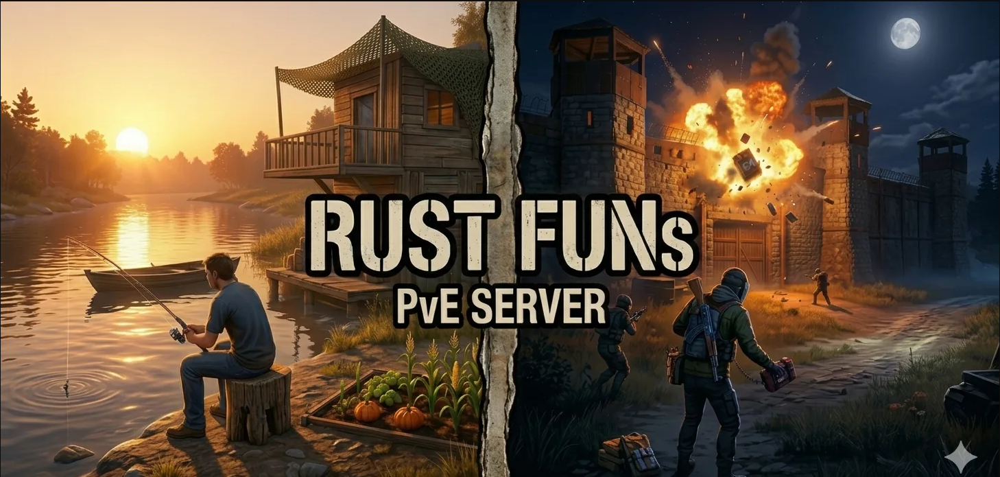 Баннер сервера PvE RUSTFUNx2|ДЛЯ НОВИЧКОВ|RB|Mini|Convoy|